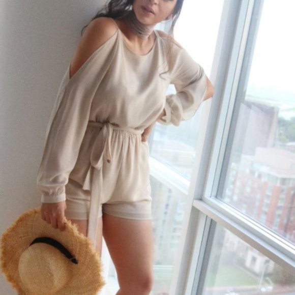 Long Sleeve Cold Shoulder Dressy Romper Playsuit - Picture 3 of 5